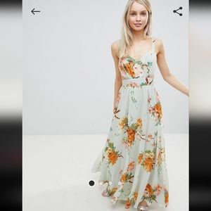 ASOS Design Greeen Floral Maxi Dress